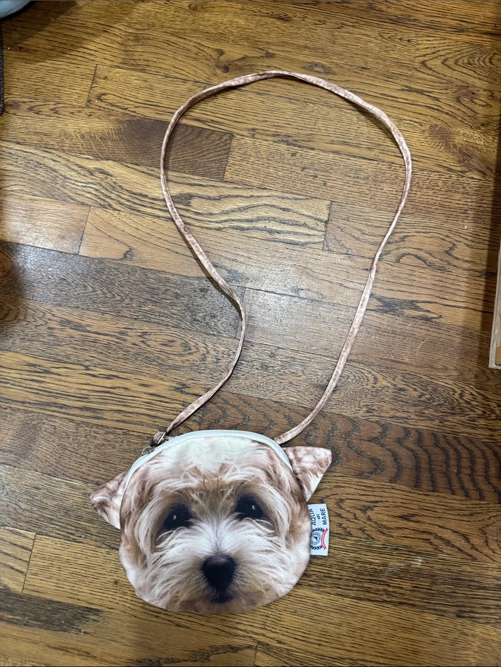 Aqua Puppy Face Crossbody Purse in Cream and Brown
