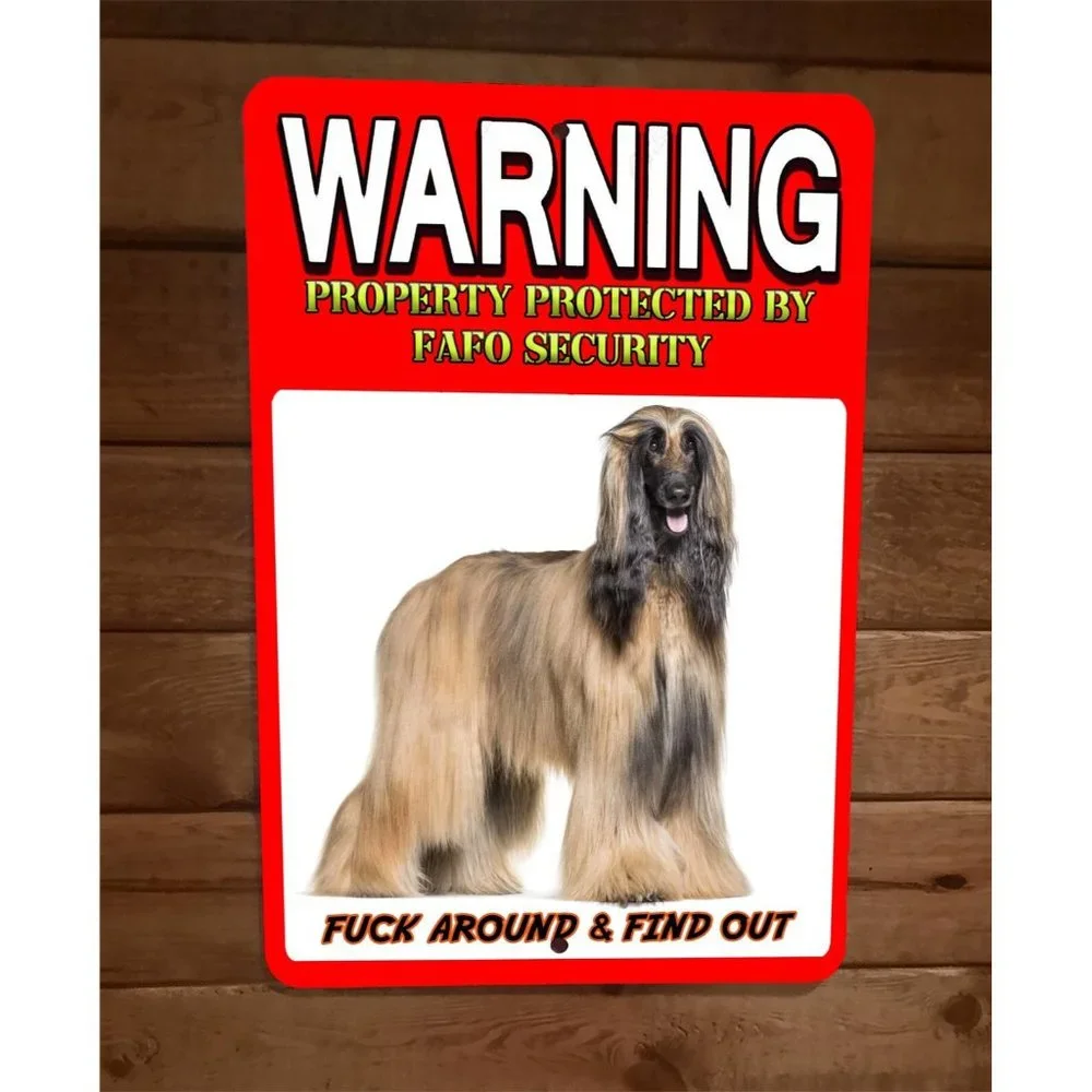 Property Protected‎ FAFO Security Afghan Hound Dog 8x12 Metal Wall Animal Sign
