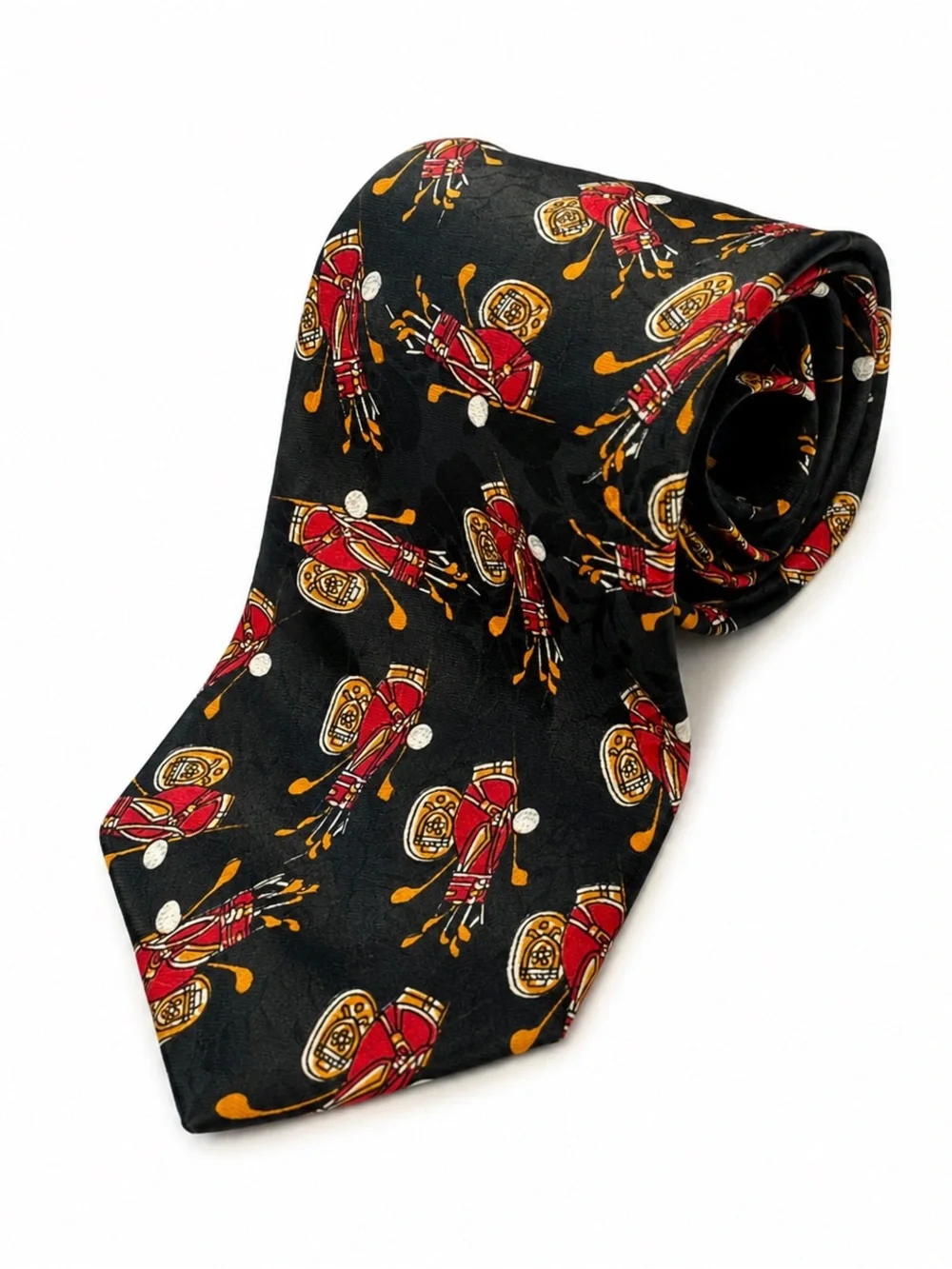Vintage Dino Romaro Men's Golf Novelty Print Tie ~ Golf Clubs Print
