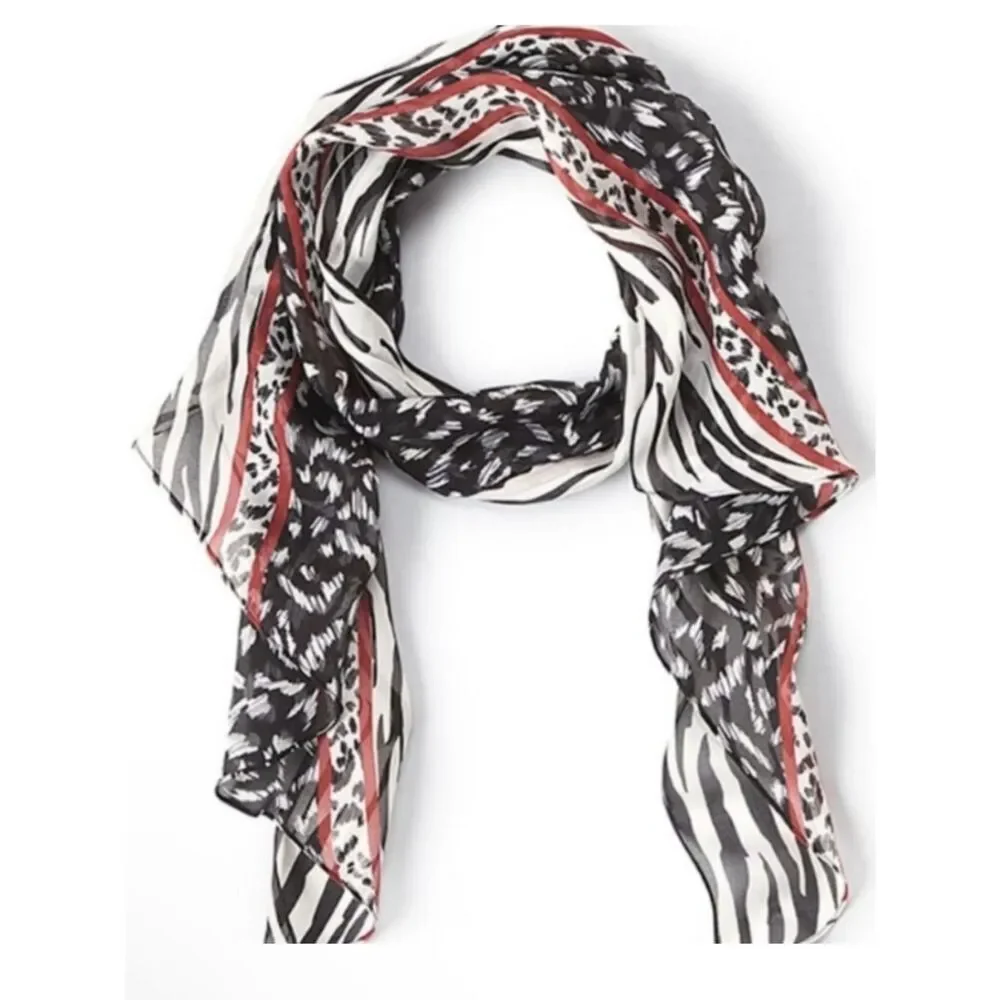 Cabi Fable 100% Silk Scarf Black and White Animal Print Scarf #4030 New