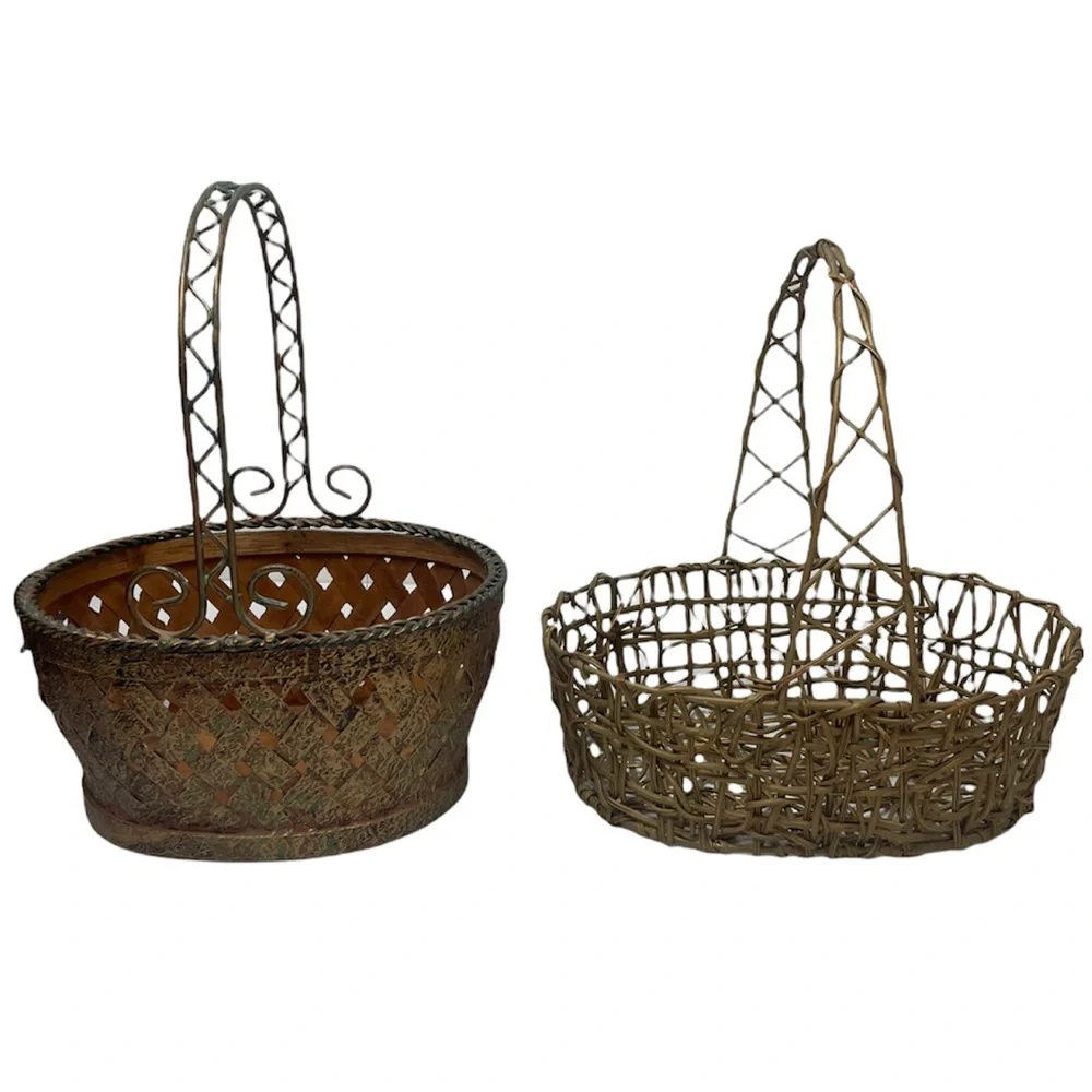 Vintage Decorative Gold Accented Woven Baskets Vintage Basket Lot Bundle