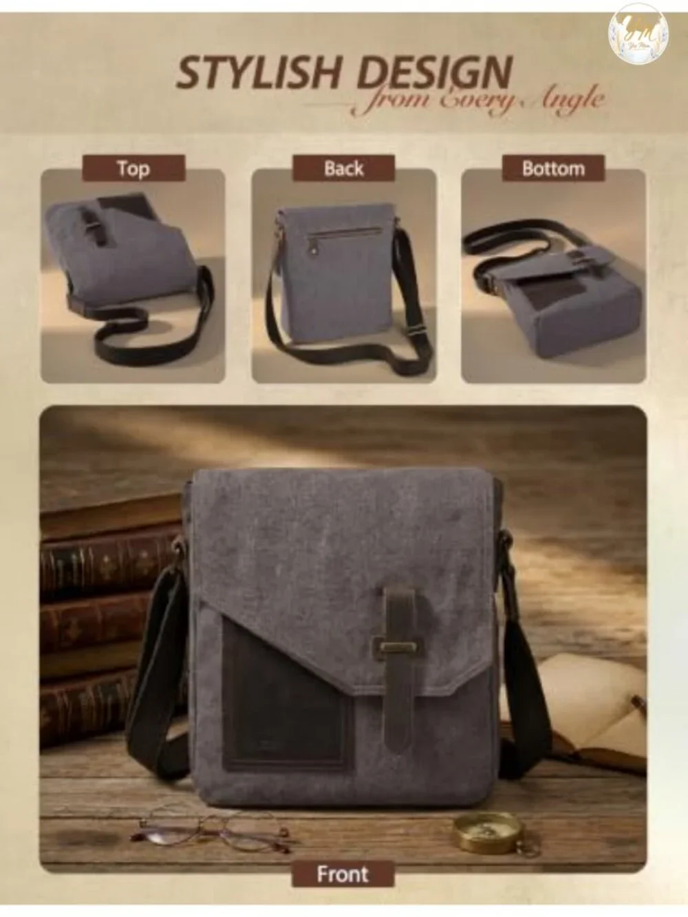 Genuine Leather Canvas Messenger Bag Crossbody Anti-Theft Unisex