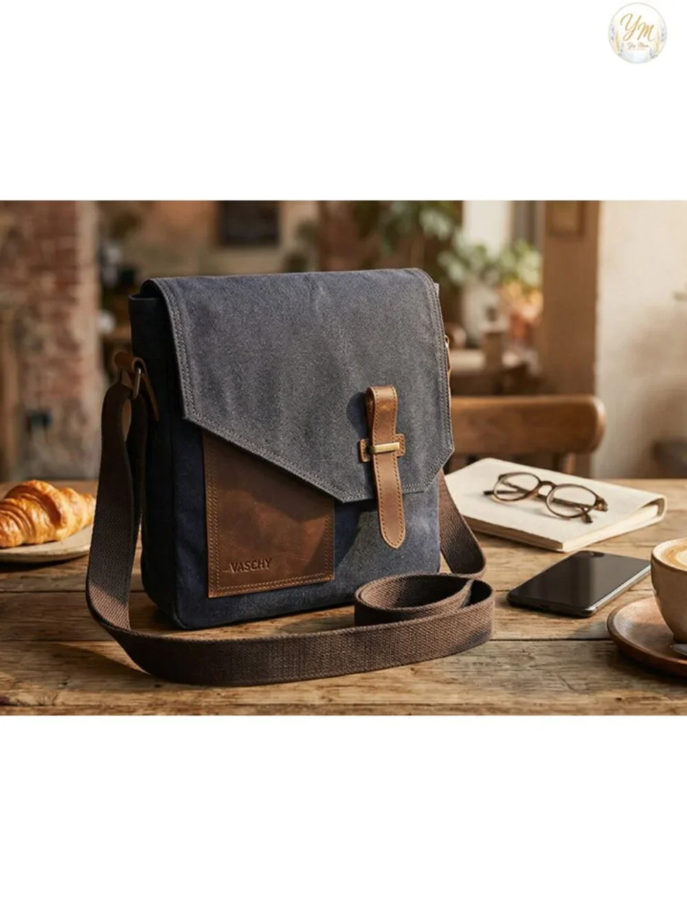 Genuine Leather Canvas Messenger Bag Crossbody Anti-Theft Unisex