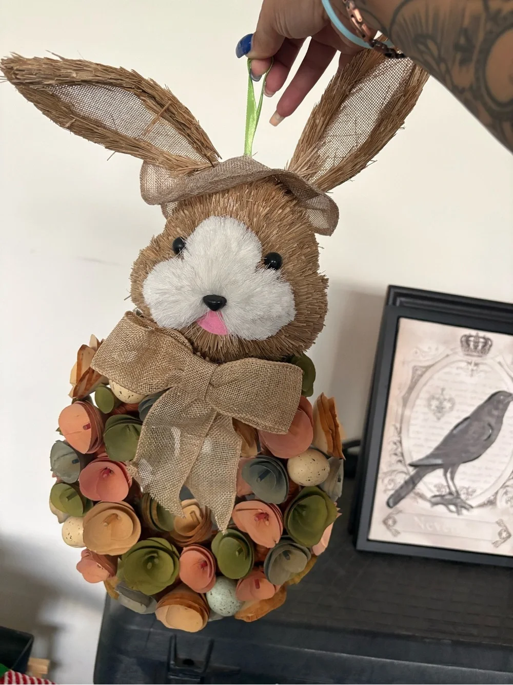 Spring Bunny Wreath Ornament in Brown and Multi-Color