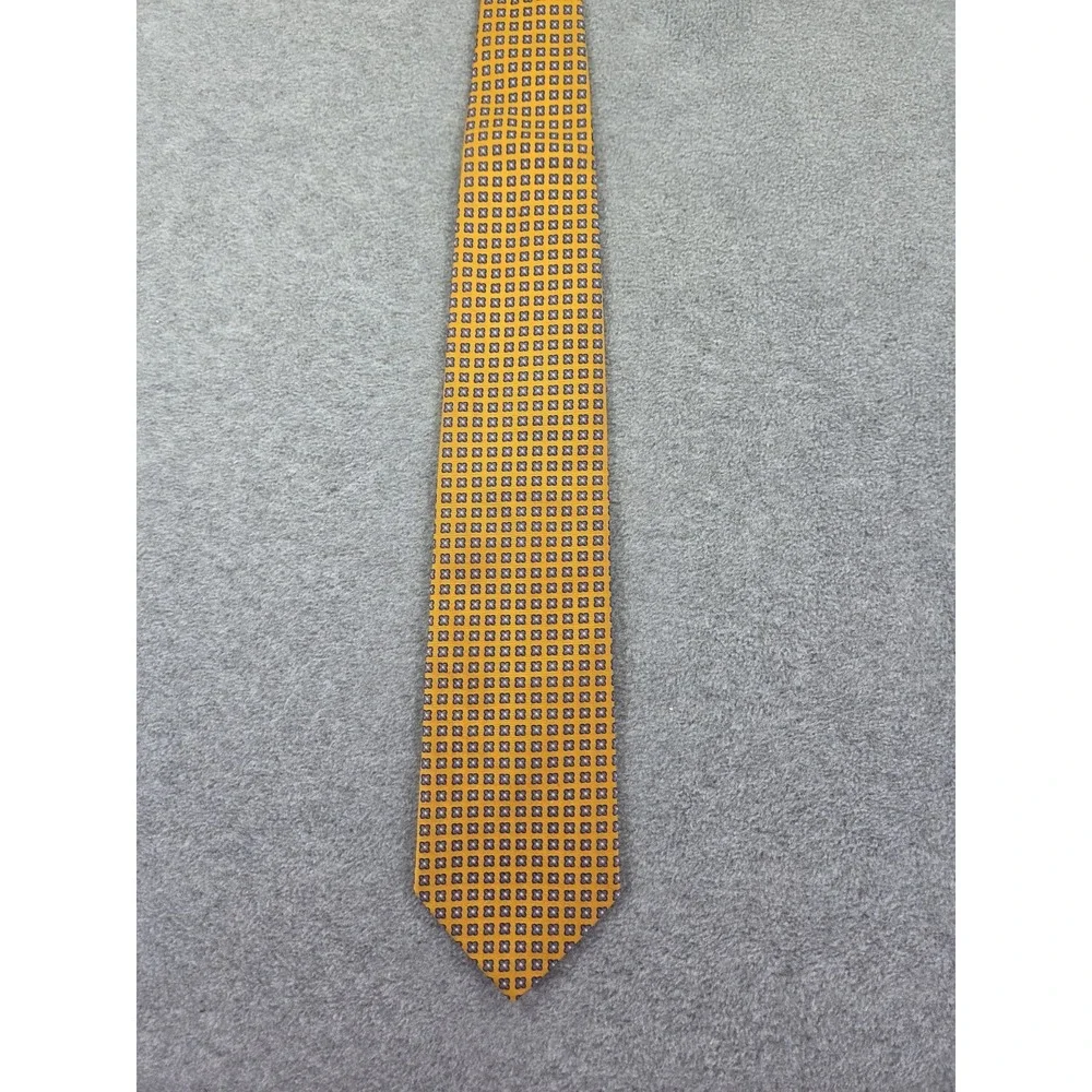 Brooks Brothers 346 Tie Mustard Gold Foulard Ivy League Preppy  Geometric Print