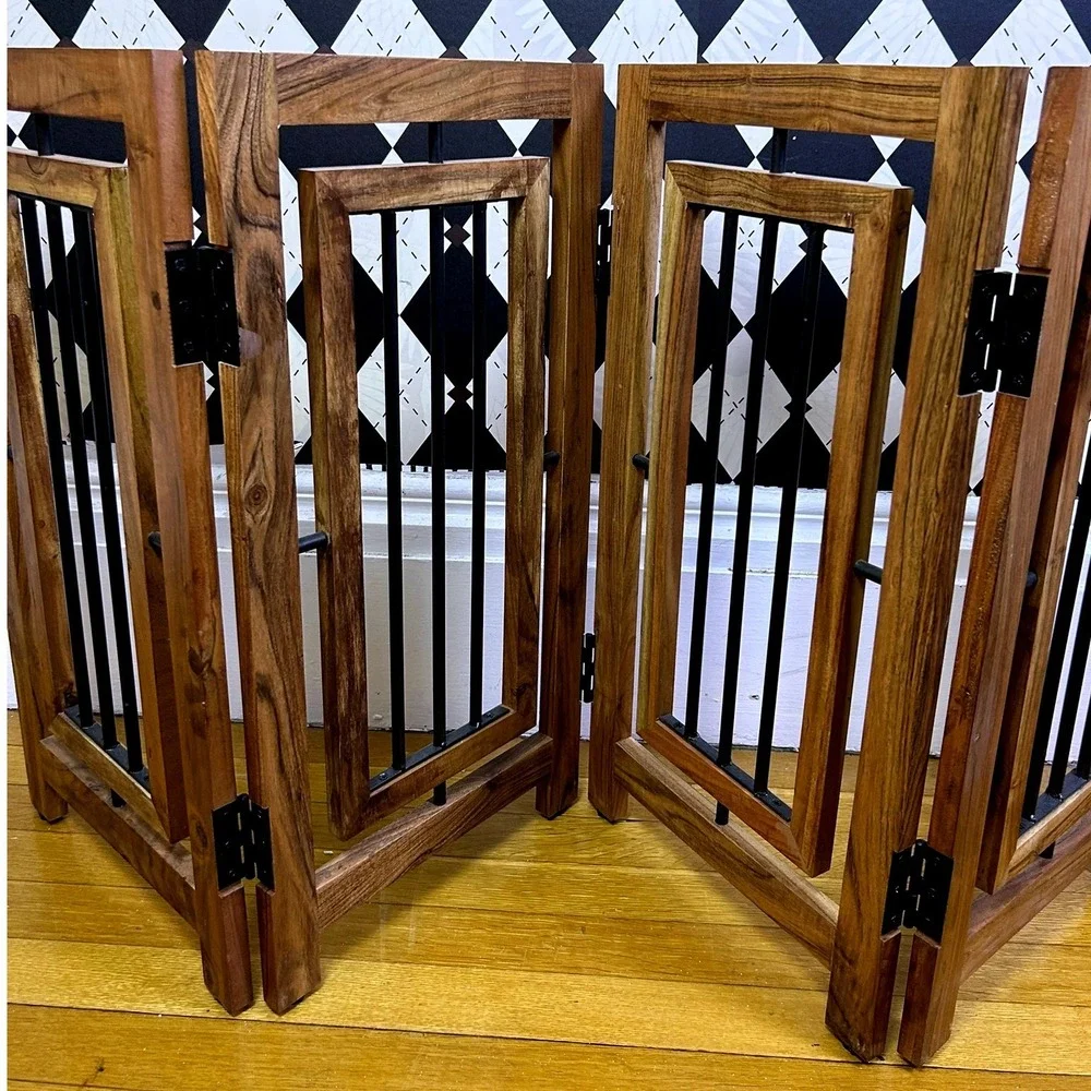 5 Panel Pet Gate Freestanding Wood & Metal  Room Divider 65x25 Inch