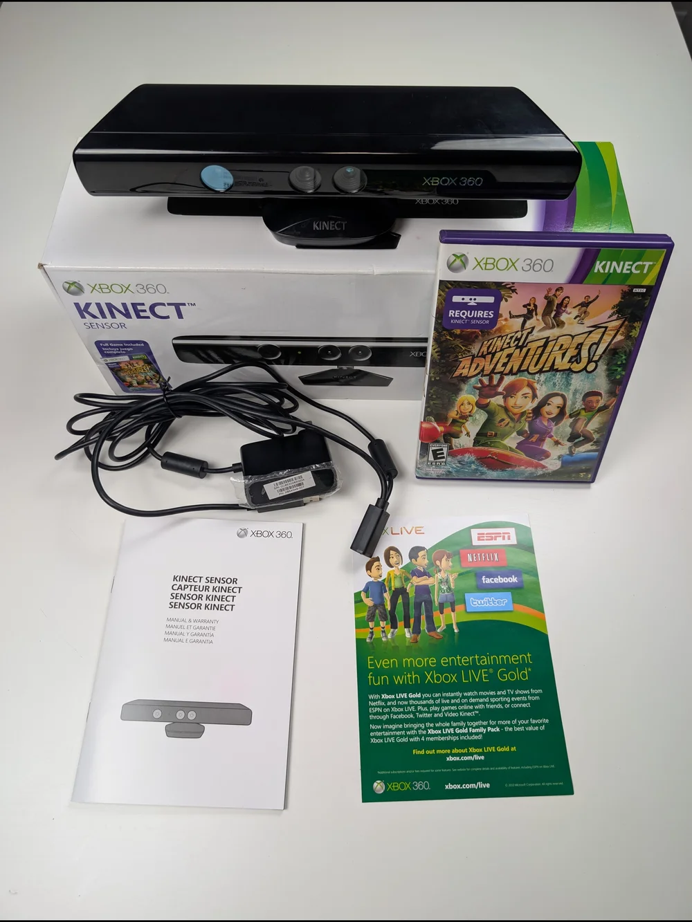 Microsoft Xbox 360 Kinect Sensor Bundle Model 1414 w/ Adventures Game CIB