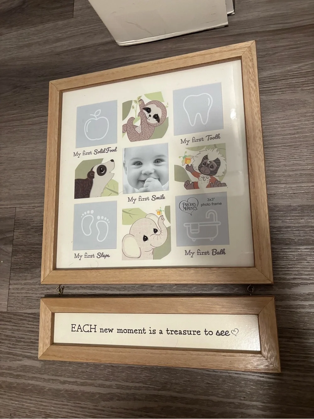 Baby Milestone Photo Frame - Natural Wood, Neutral Accents