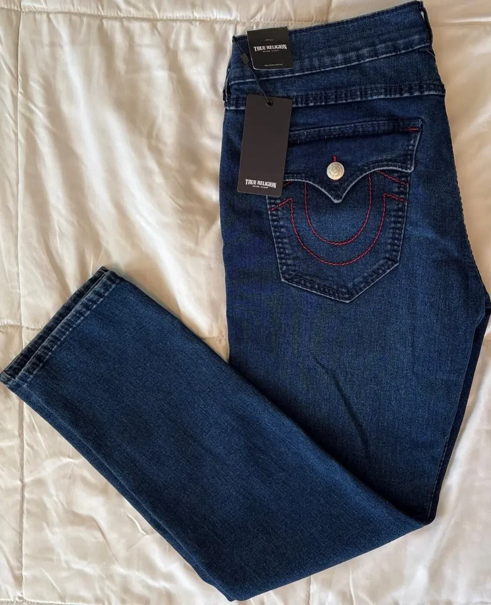 NWT True Religion Geno SN Slim Jeans 36x32 Dark Shivering Wash Denim 5 Pocket
