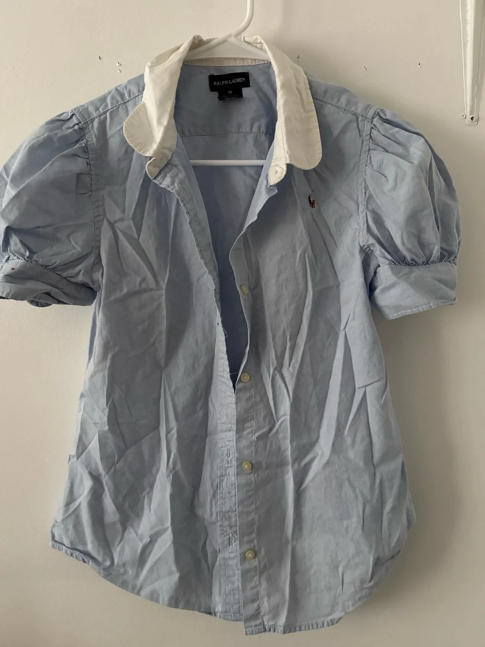 Ralph Lauren Light Blue Short Sleeve Button-Up Shirt with White Collar