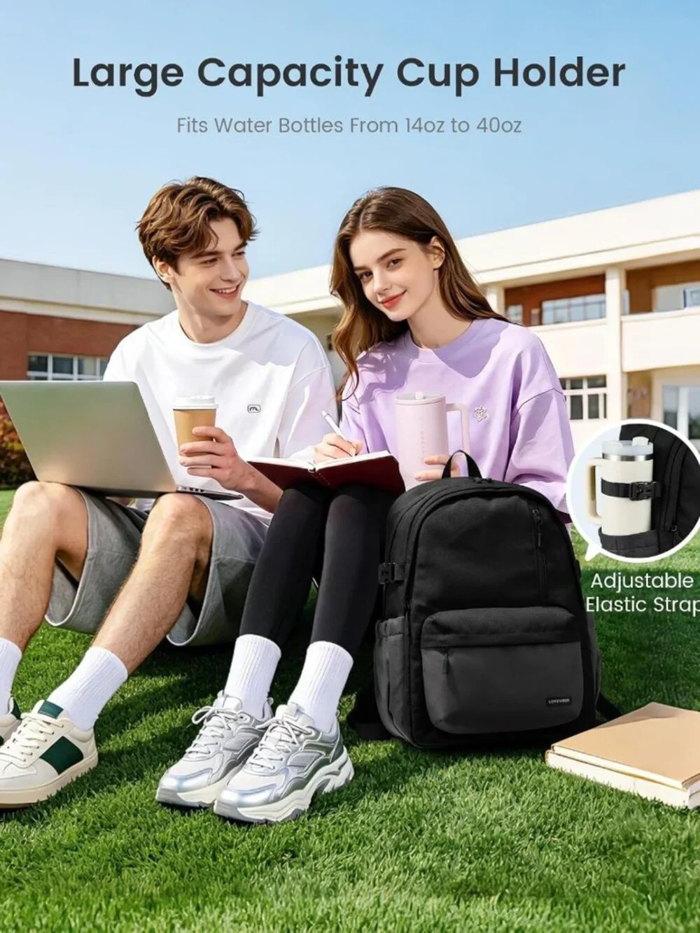 Stylish Laptop Backpack for Men & Women with Extra Large Tumbler Holder Pocket