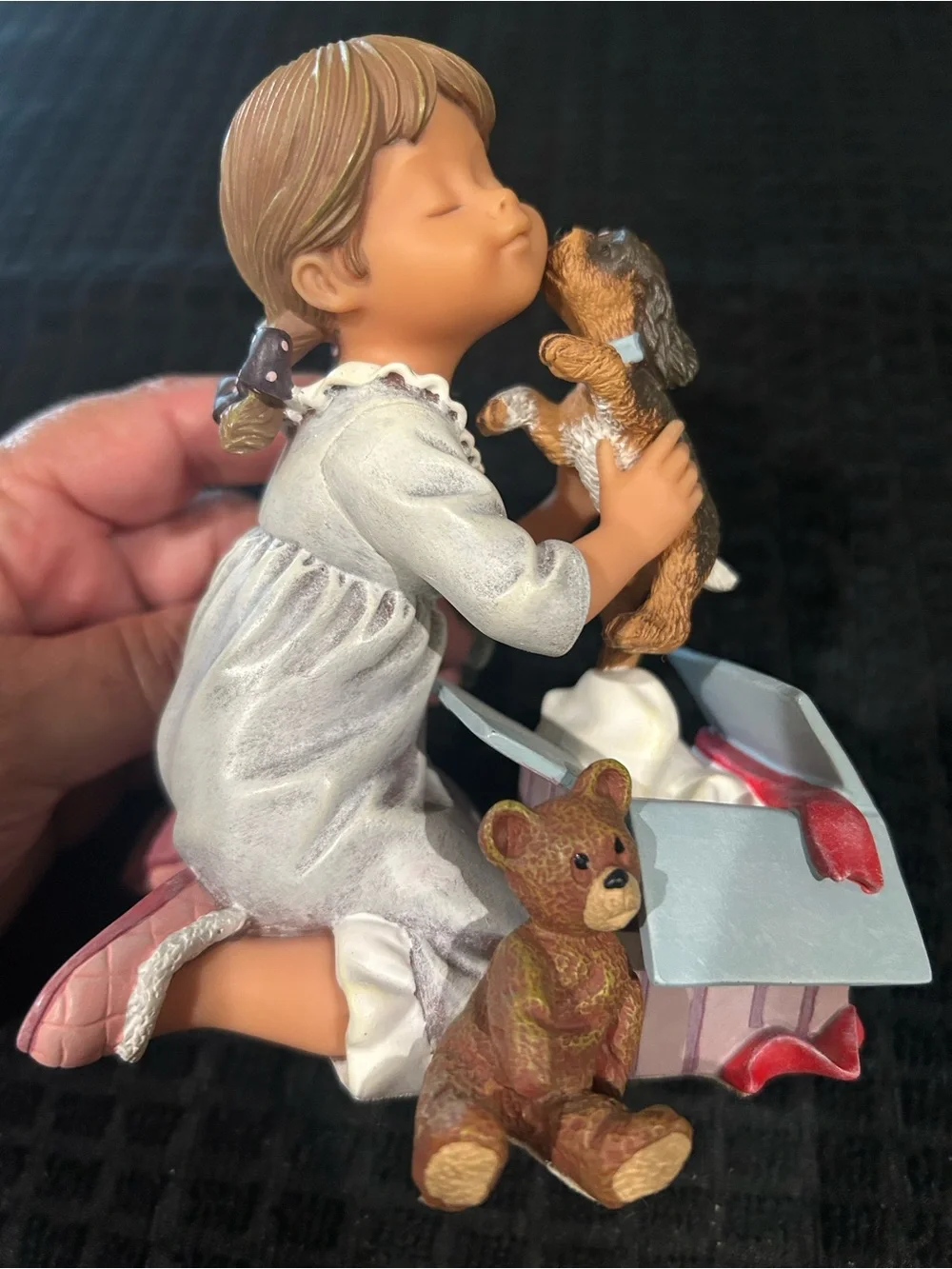 Girl and Puppy Figurine - White Dress & Brown Puppy Collectible