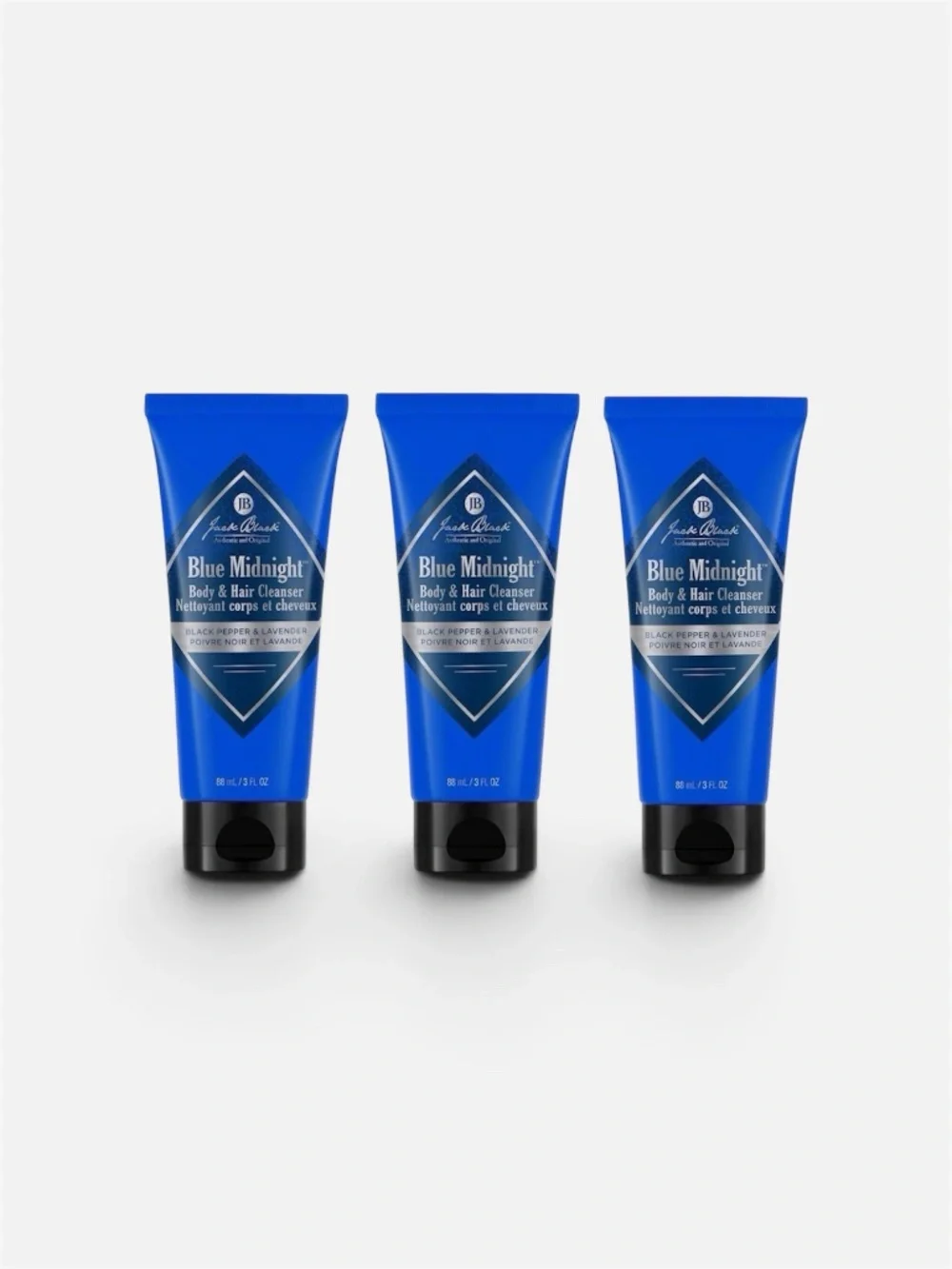Jack Black Blue Midnight Body & Hair Cleanser 3 Pack 3 oz Each New