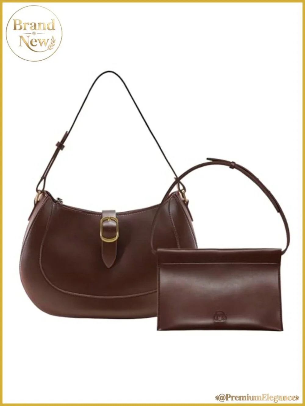 Vegan Leather Crescent Hobo Bag with Adjustable Strap and Detachable Clutch