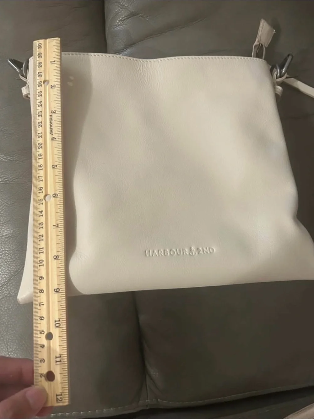 Cream Leather Hobo Shoulder Bag with Detachable Coin Pouch
