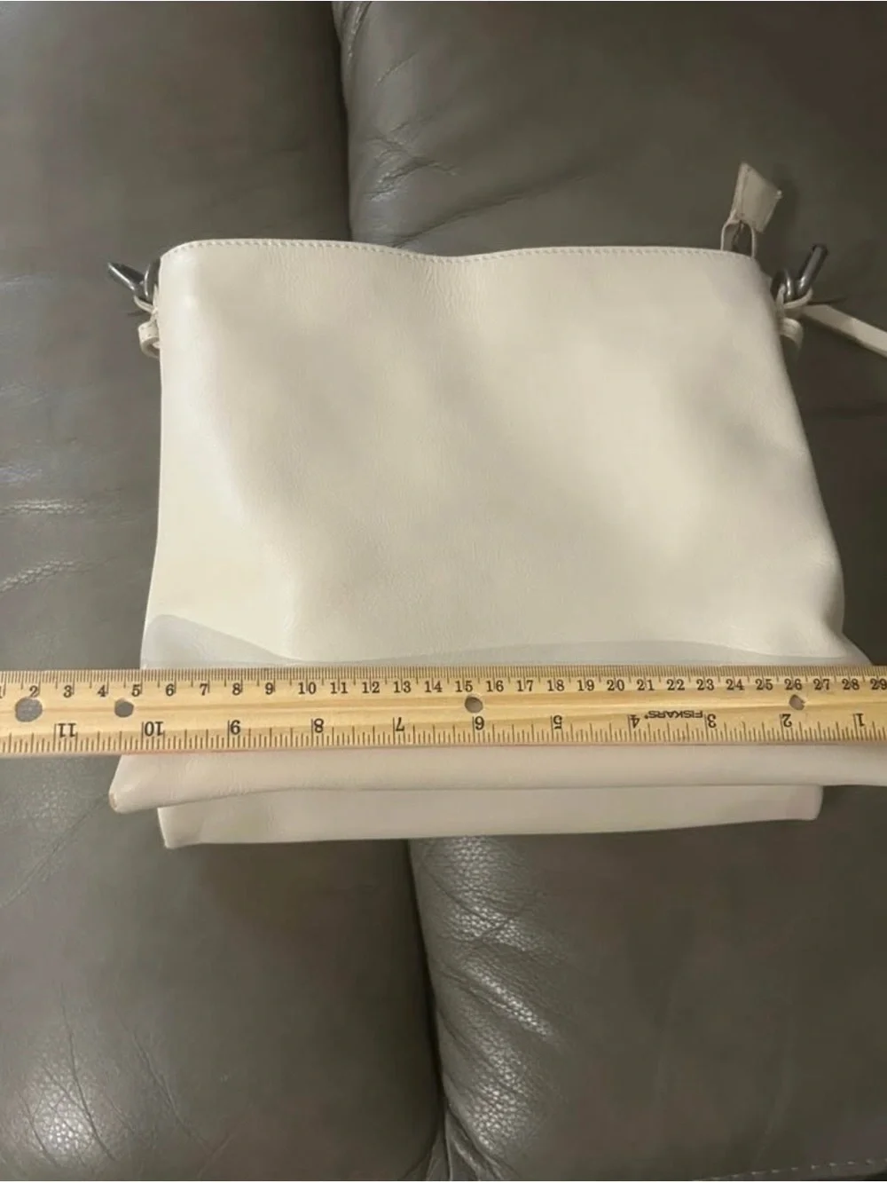 Cream Leather Hobo Shoulder Bag with Detachable Coin Pouch