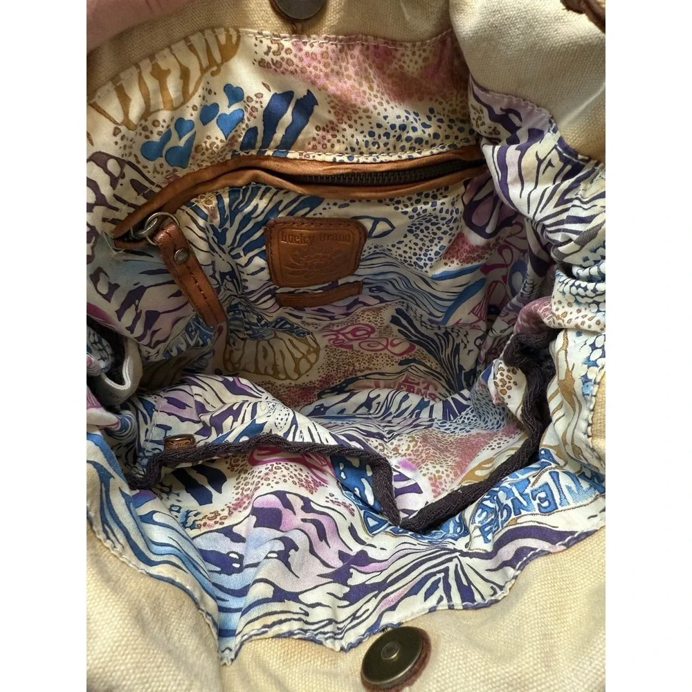 Lucky Brand Vintage Canvas Leather Shoulder Hobo Purse Bag 13x15
