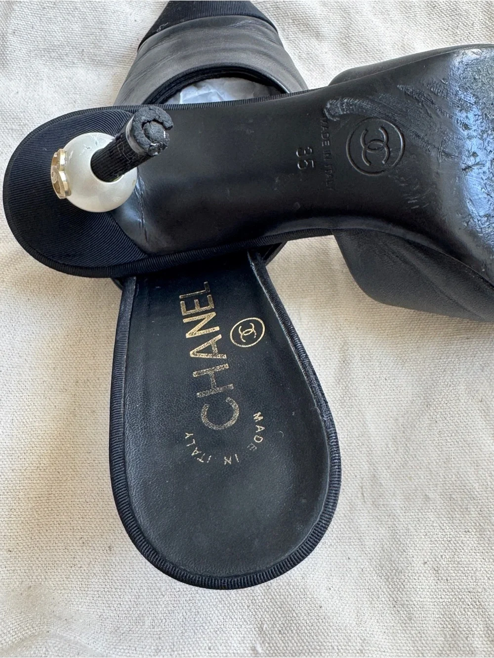 CHANEL leather mules