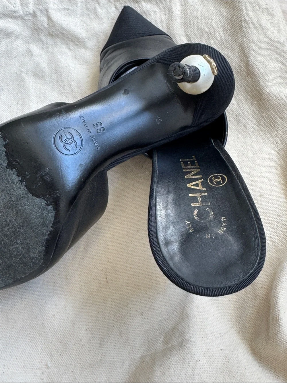 CHANEL leather mules