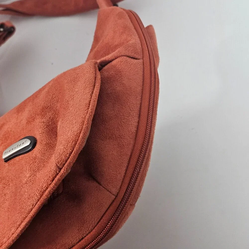Vintage Travelon Hobo Bag Microsuede Orange Travel Boho Crossbody Expandable
