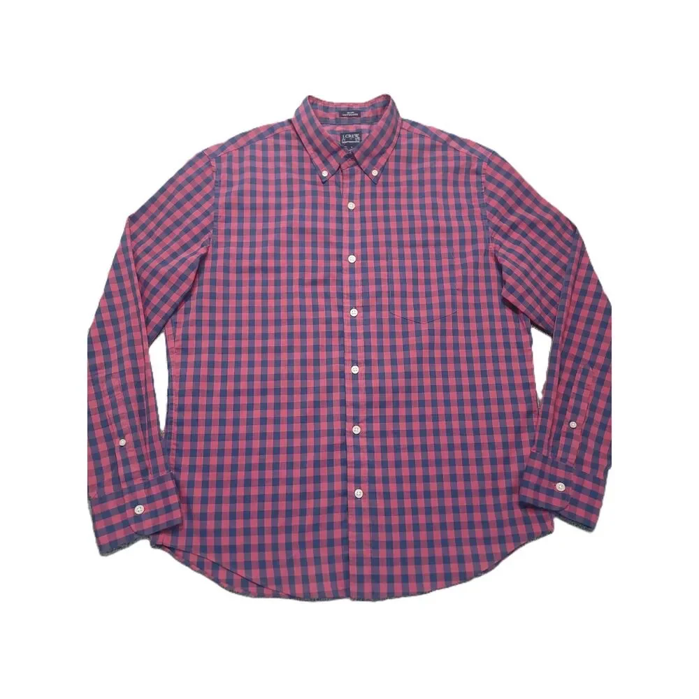 J Crew Performance Slim Untucked Shirt Mens L Button Down Long Sleeve Check