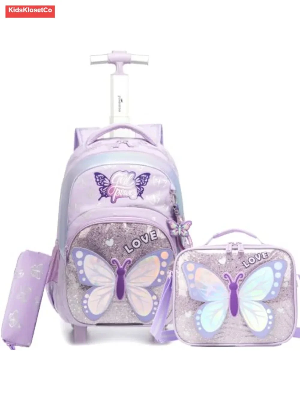 Rolling Backpack for Girls with Wheels, 3-in-1 Set with Lunch Bag and Pencil