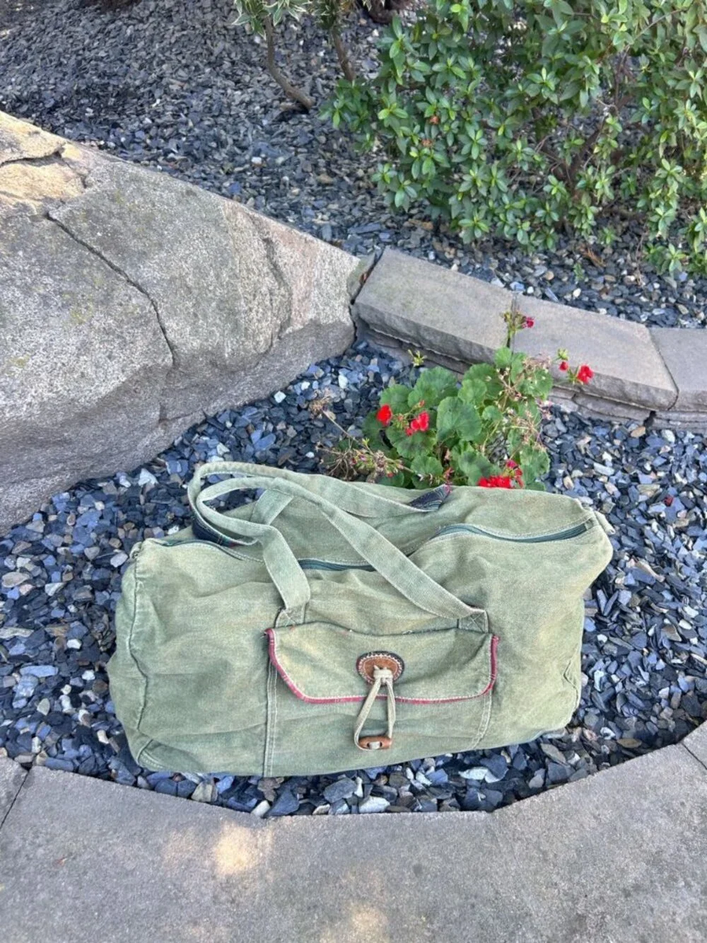 Gitano Vintage 80s Drab Army Green Denim Canvas Duffle Bag Used