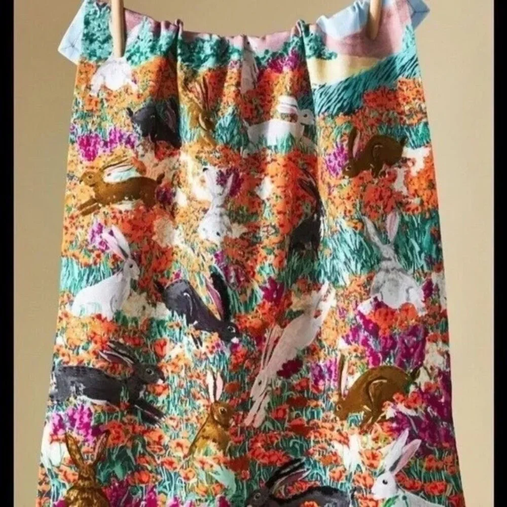 NWT Anthropologie Bunny Trails Kitchen Dish Towel Spring Easter