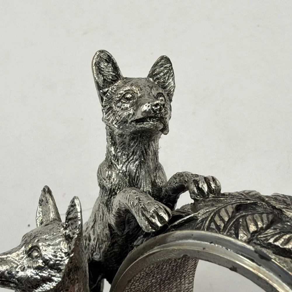 Franklin Mint Animals At Play Napkin Ring Silver Plate Canine Vintage 1977