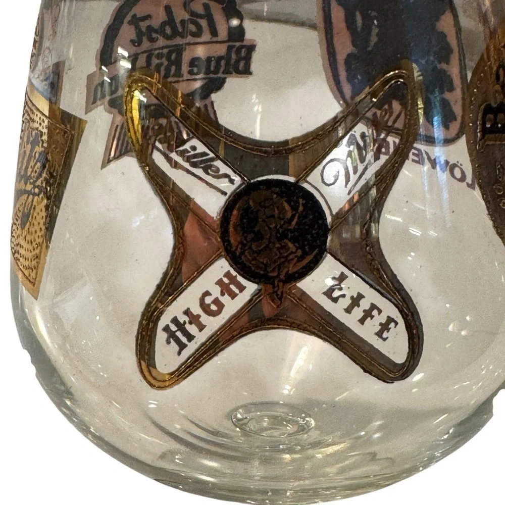 Vintage Beer Snifter Glass 6” Gold Rim Pabst Schlitz Löwenbräu Ballantine Miller