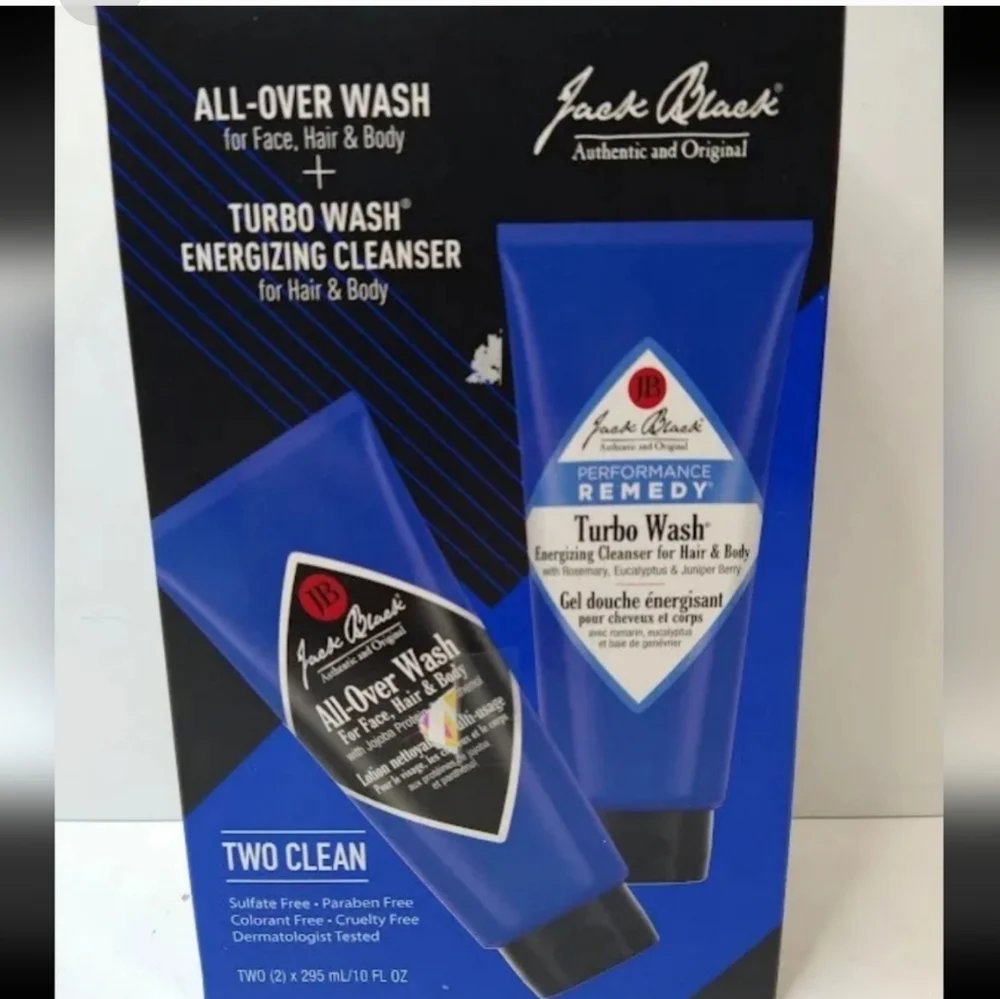 Jack Black Two Clean: 1 Turbo Wash, 10 oz, & 1 All Over Wash, 10 oz, Ene…