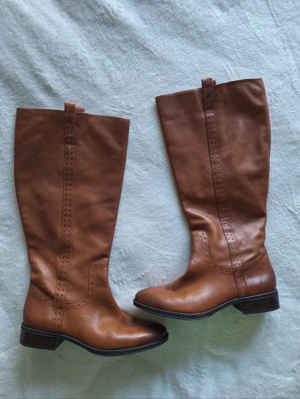 Sam Edelman Prina2 Leather Studded Knee High Riding Boots Wide Calf 10.5M