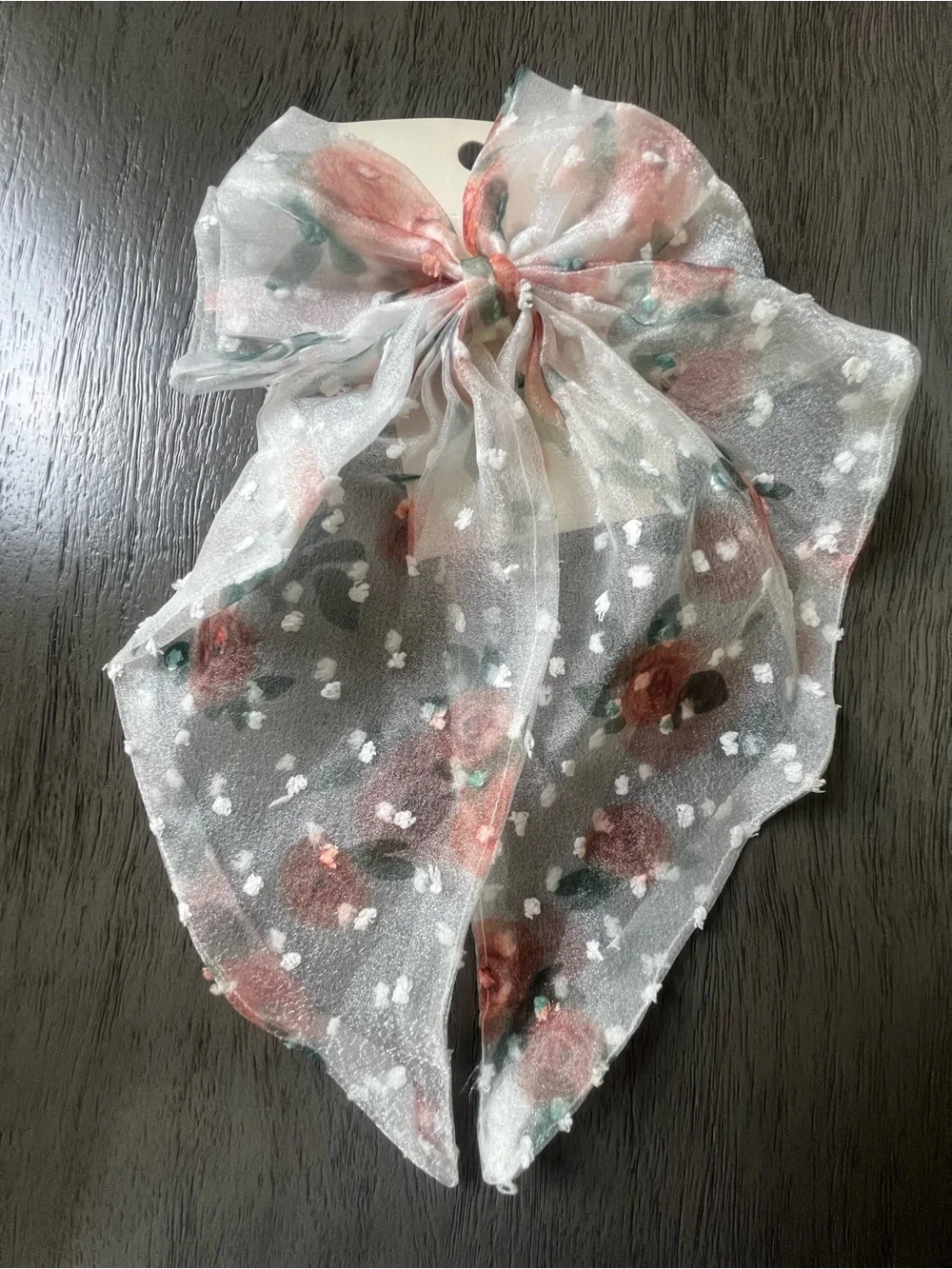 Embroidered tulle hair bow