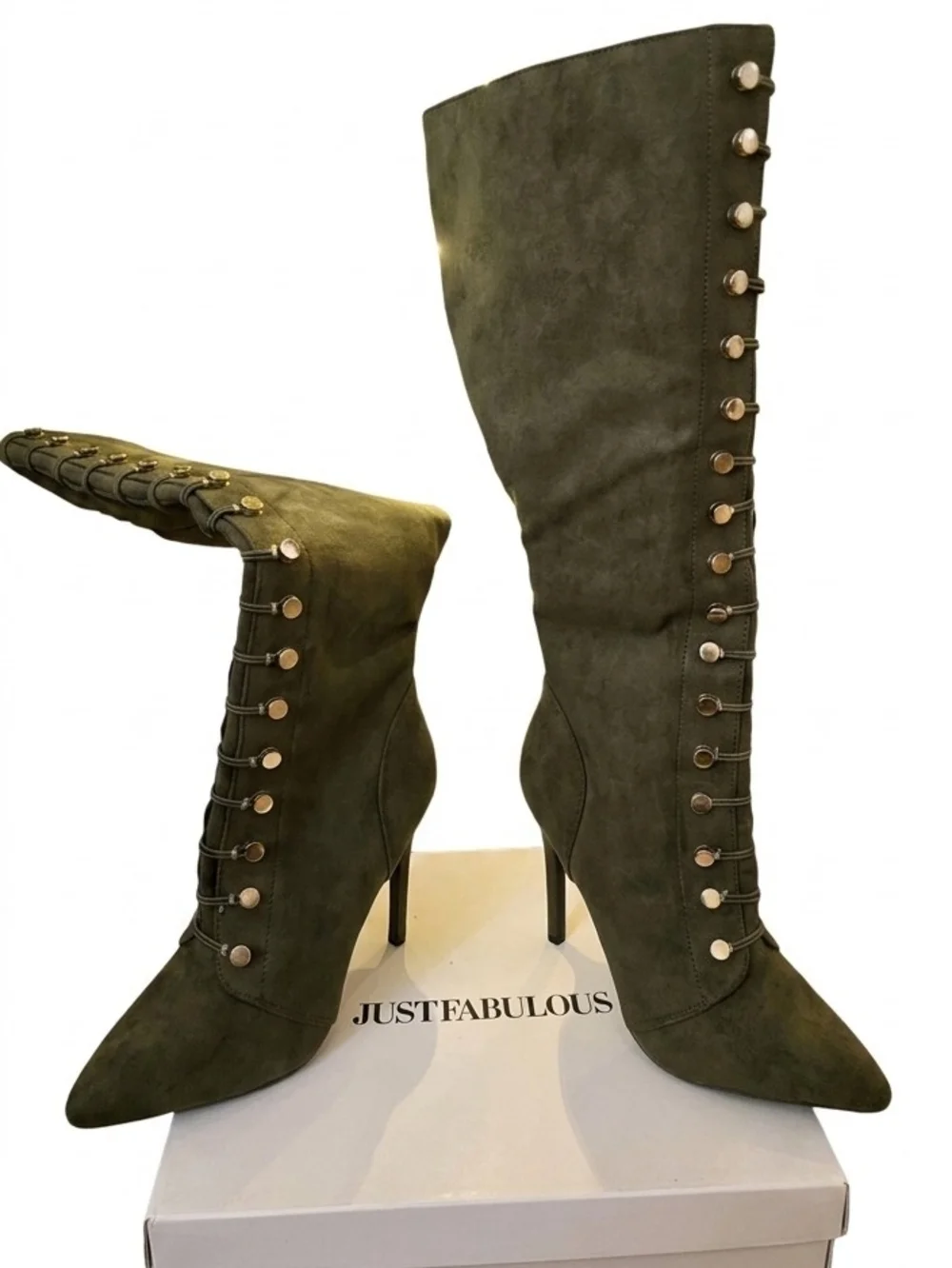 JustFab Olive Lace-Up Over-the-Knee Stiletto Boots