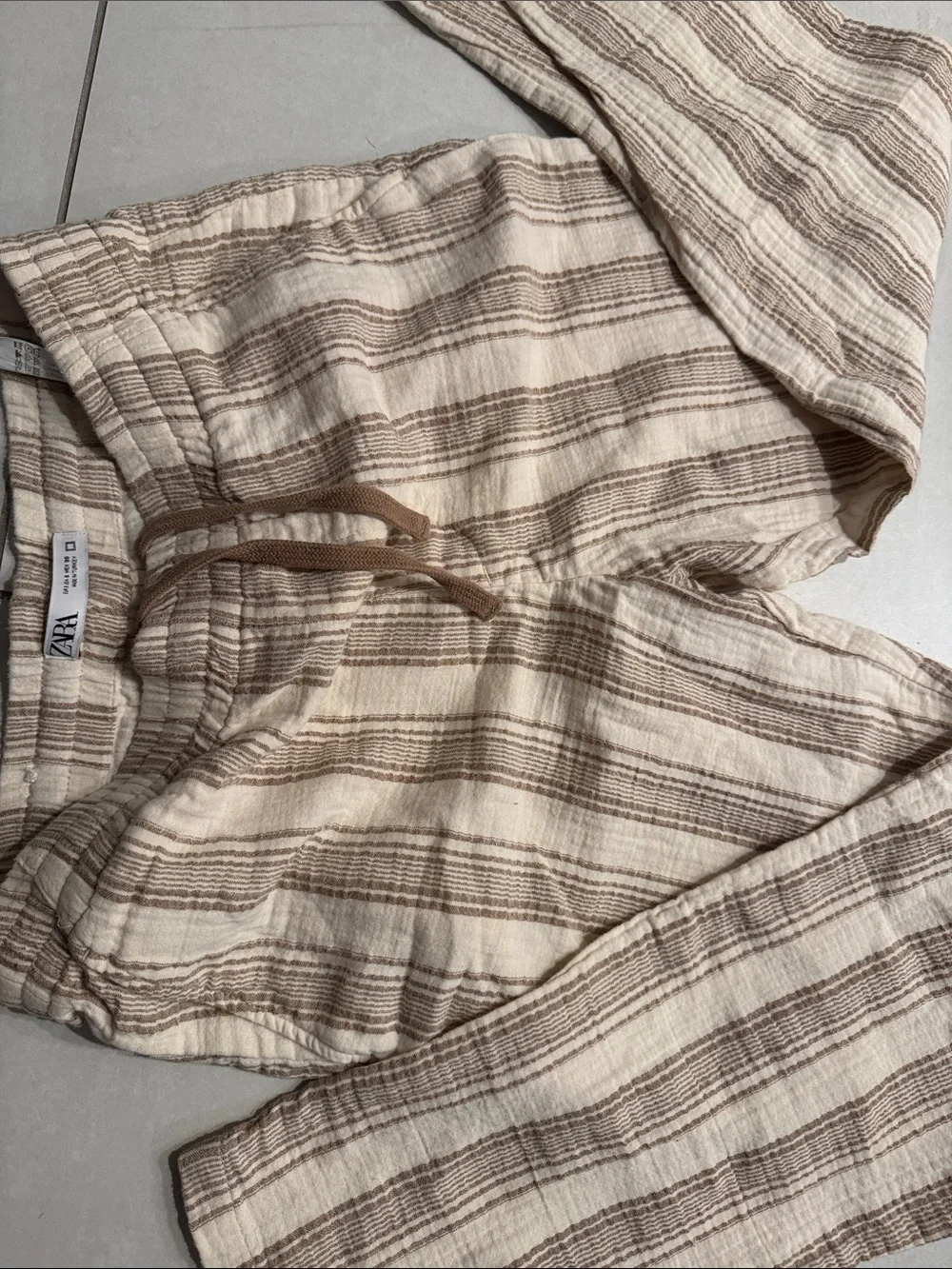 Zara Cream Striped Drawstring Joggers