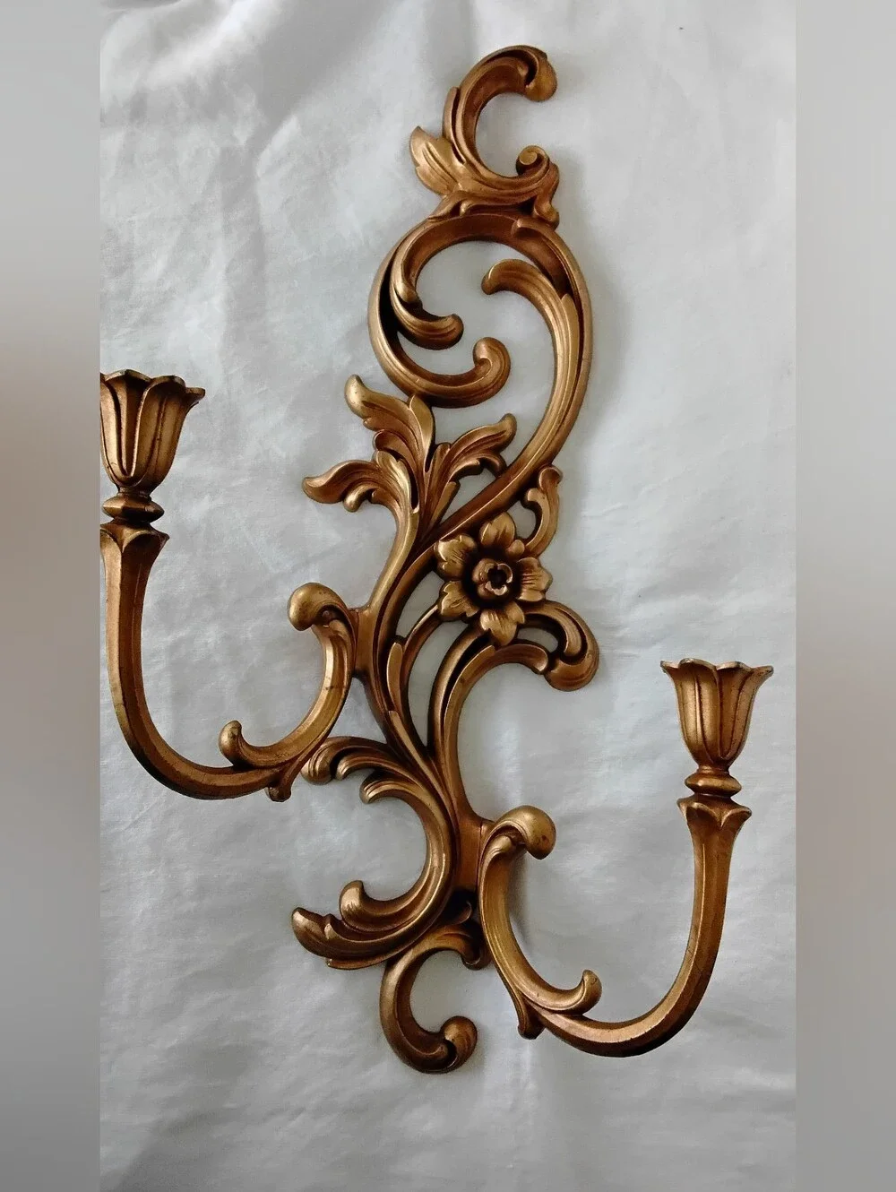Vtg Syroco Ornate Gold Floral Wall Hook Candle Sconce
