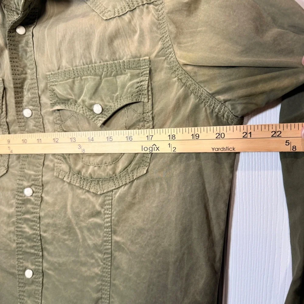 True Religion Mens Khaki Green Long Sleeve Western Snap‎ Button Shirt XL