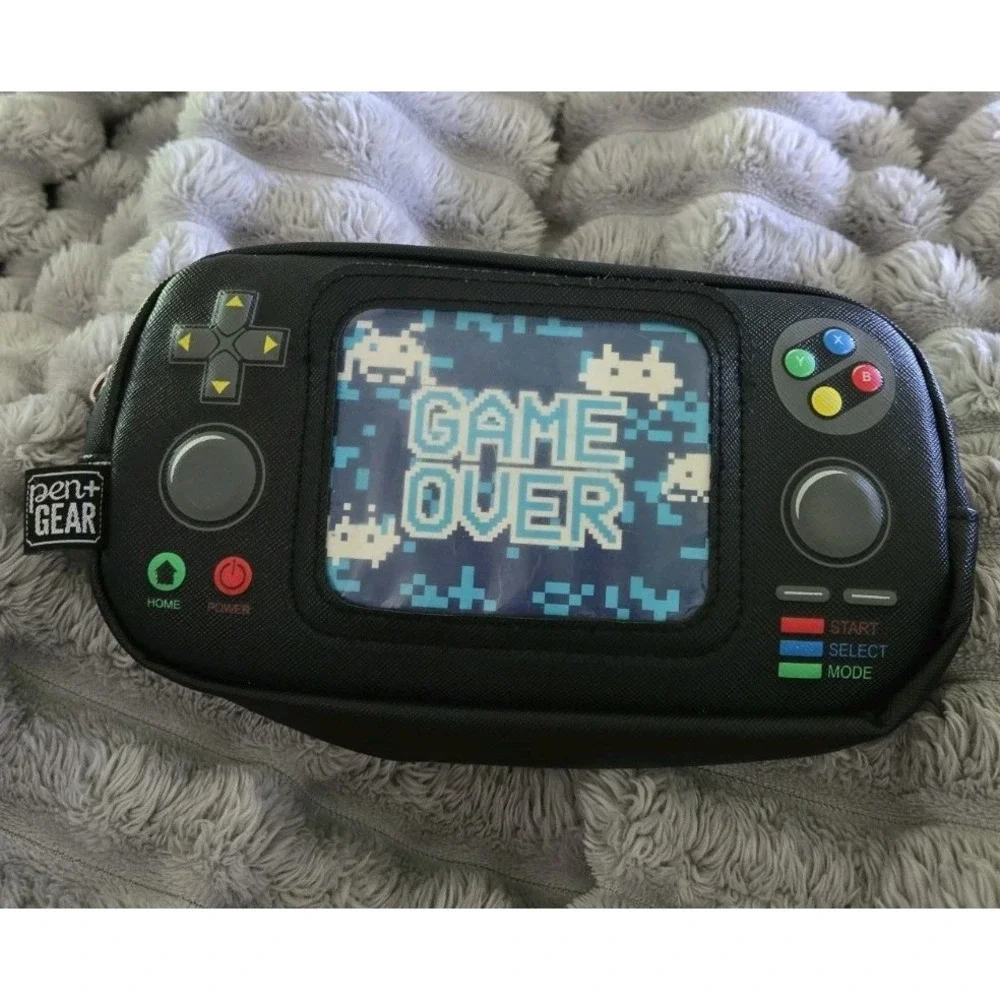 Pen‎ + Gear Retro Handheld Game Console Pencil Pouch Black Game Over Pixel Art