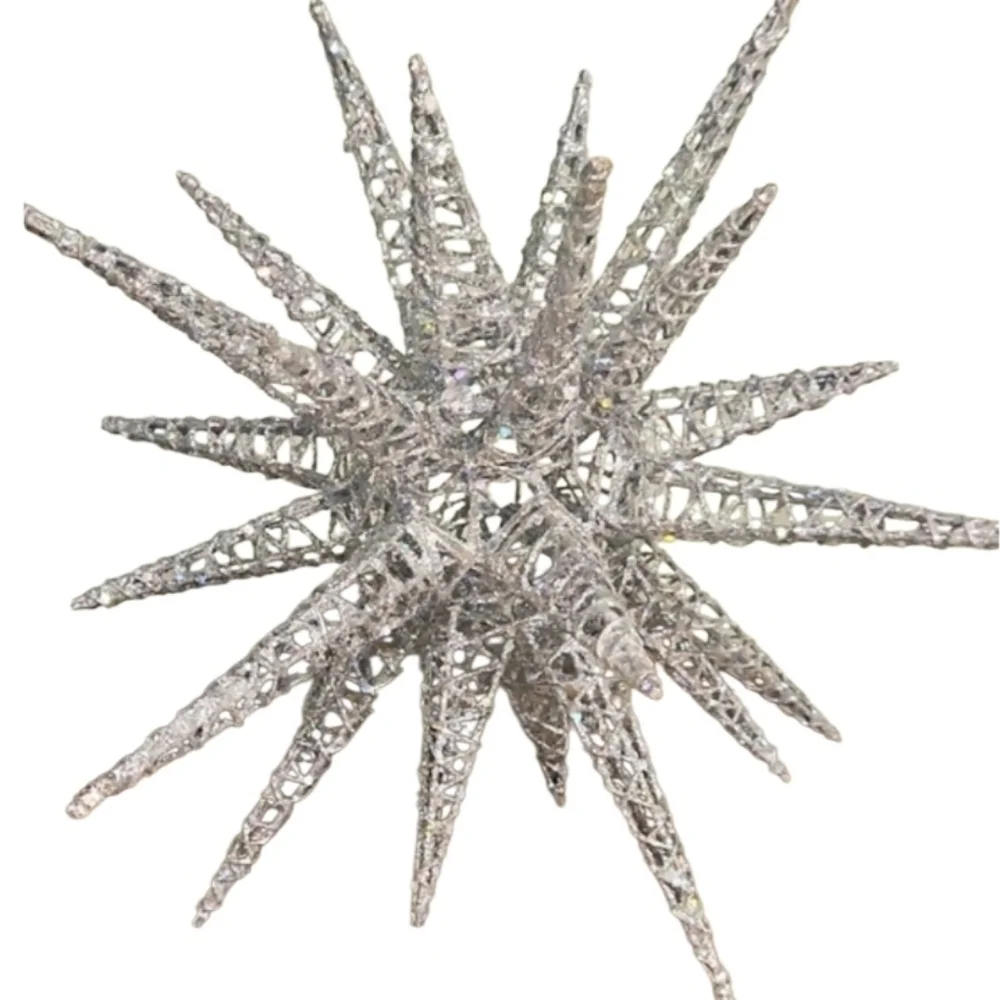 PIER 1 Oversized Large Mettalic Silver Sequin Sparkle Starburst Home Decor.