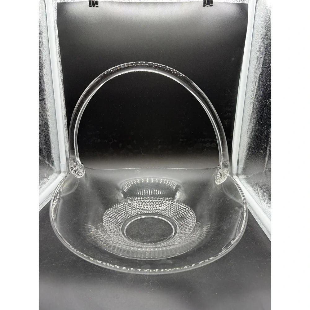 Vintage Clear Glass Tricorn Basket with Hobnail Base and High Arch Handle‎