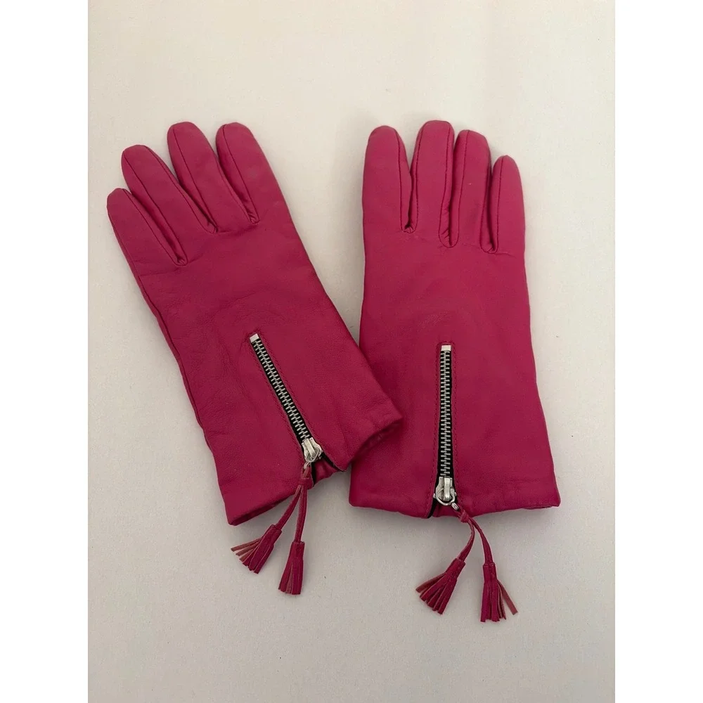 Merona Leather Gloves Women Small Pink Good Zipper Tassel Pig Suede Winter‎