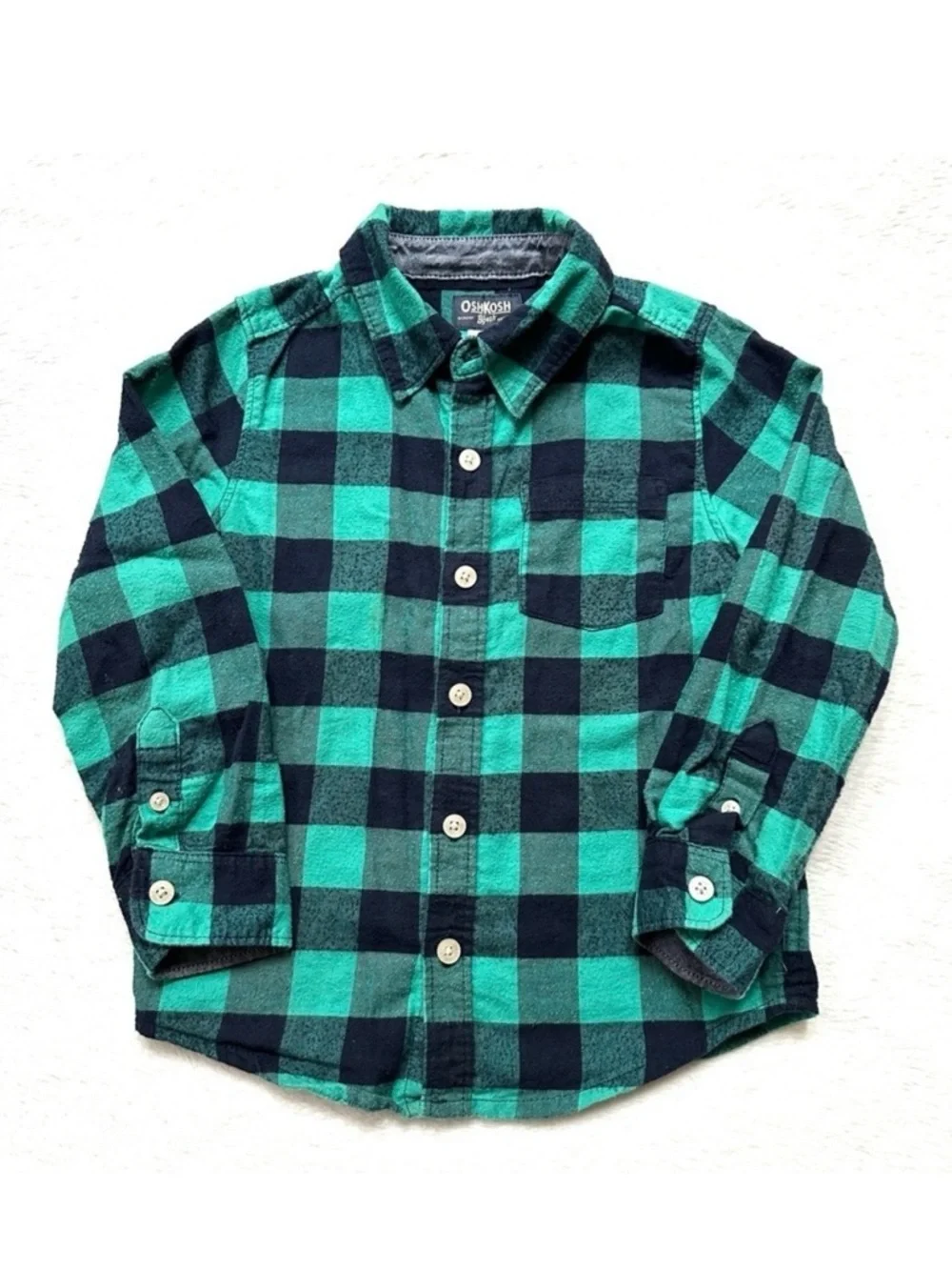 ⭐️ 5 for $25 OshKosh B’Gosh Green & Black Plaid Kids Shirt Size 4T