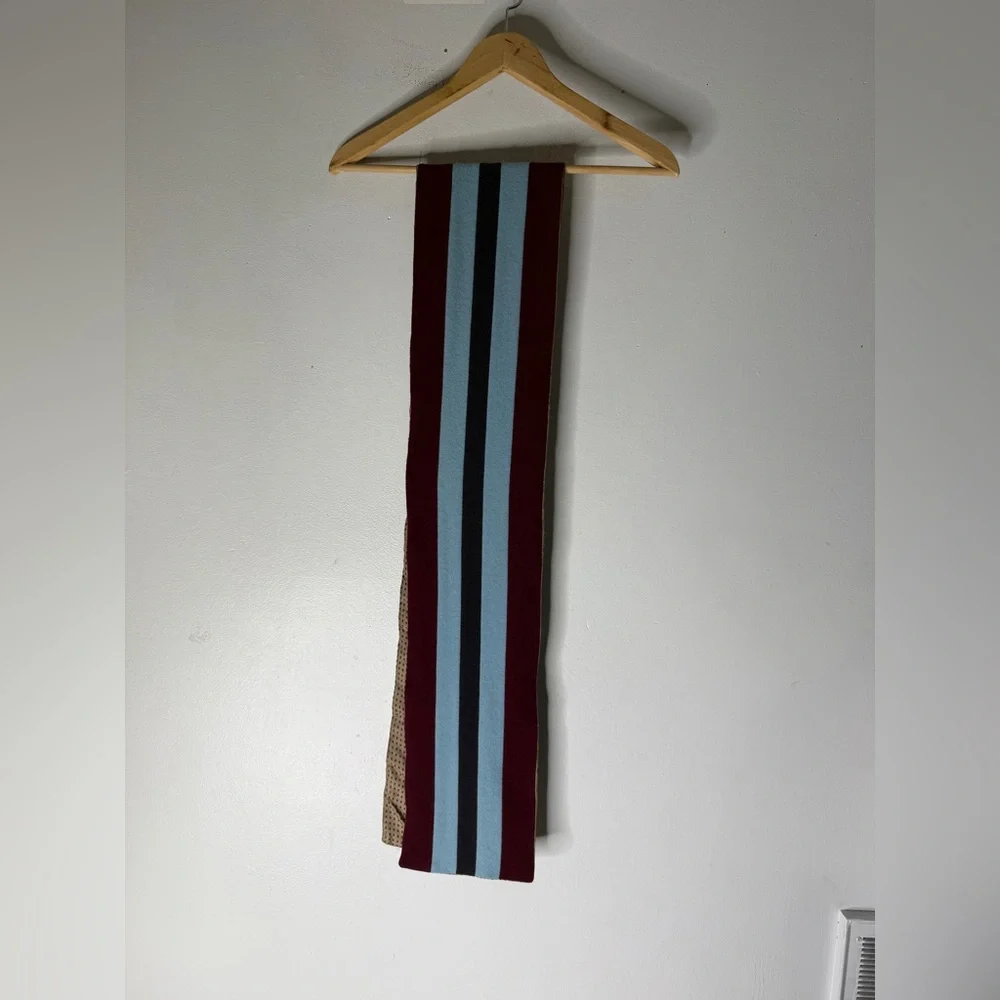 Paul Smith Wool Winter Scarf Silk Inside‎ Burgundy Blue Stripe Rectangle