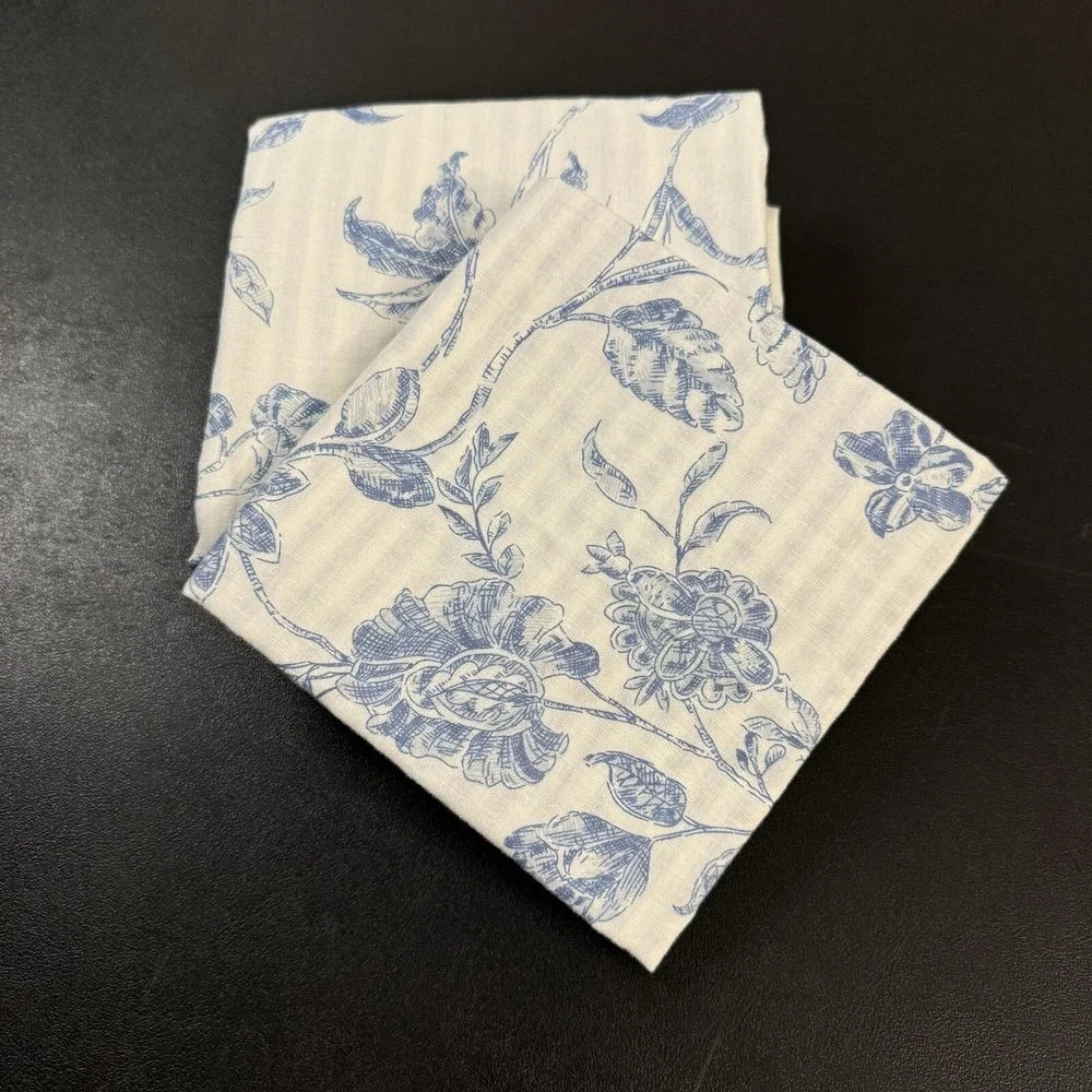C&F Enterprises Brighton Blue Toile Reversible Cotton Napkins Floral Stripe Set