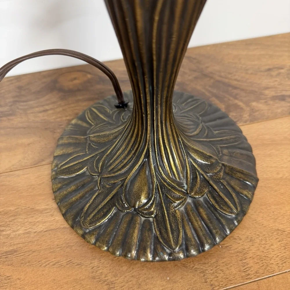 VTG Art Deco Fleur‎ de Lis Table Lamp Cast Metal Bronzed Patina Electric 19.5