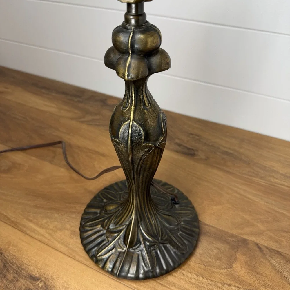 VTG Art Deco Fleur‎ de Lis Table Lamp Cast Metal Bronzed Patina Electric 19.5