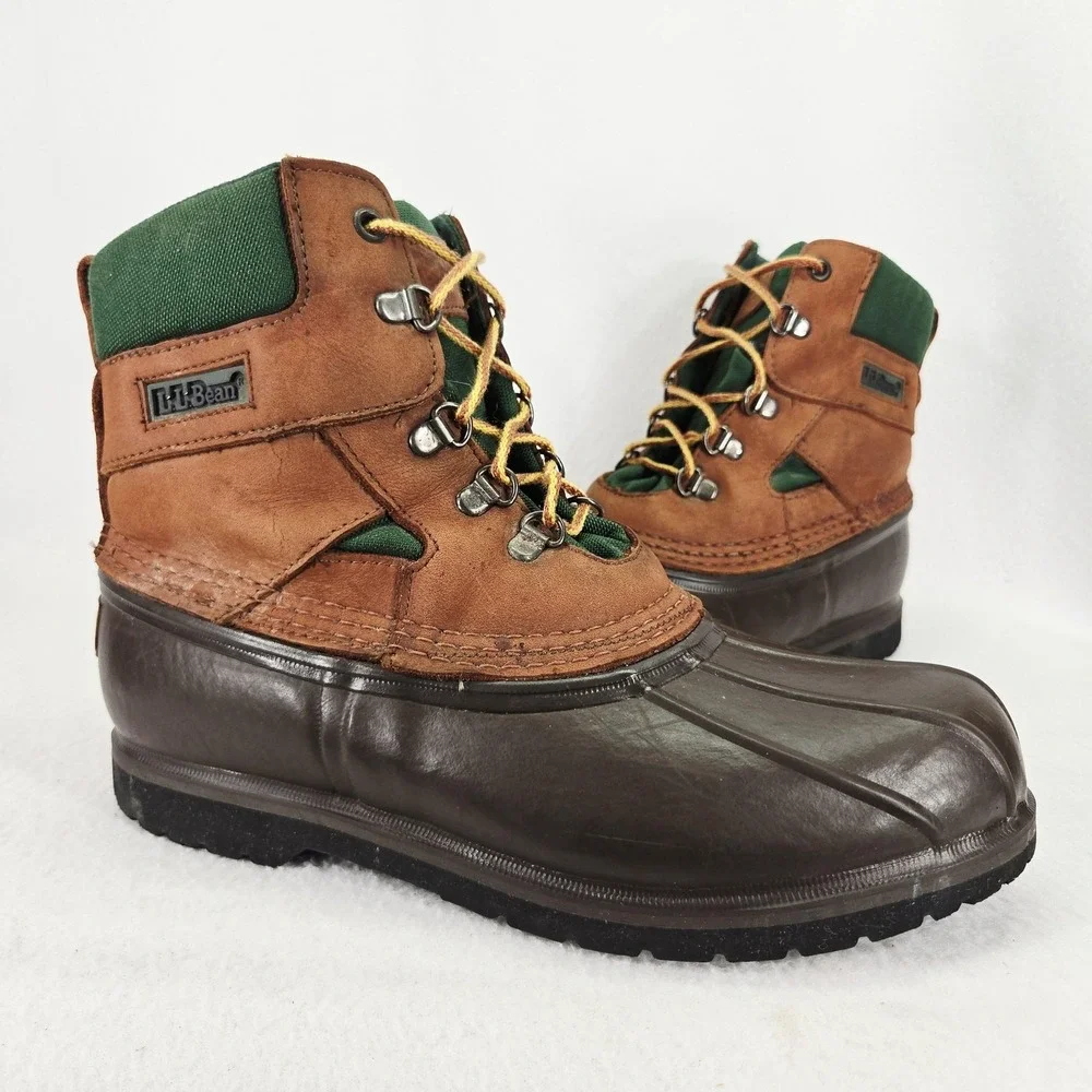 LL Bean Bean‎ Boots Mens 8M Brown Green Duck G Force Compound Outdoor Waterproof