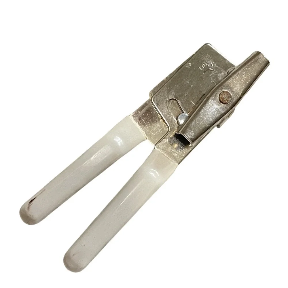 Vintage‎ Swing-A-Way Manual Hand Can Opener White Handles Swing Away USA Made
