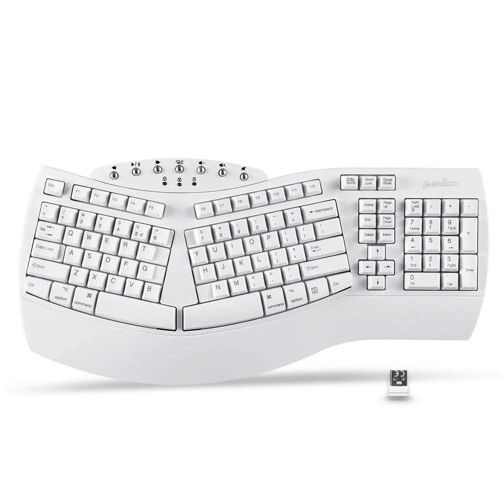 Perixx Periboard-612 Wireless‎ Ergonomic Split Keyboard USB White Mac Windows