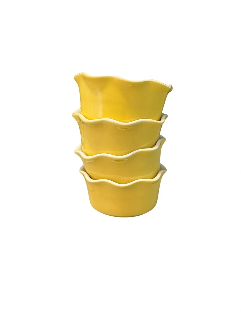 Crate & Barrel Yellow Ruffled Ramekin Bowls Made in Portugal Set of 4 Cottagecor